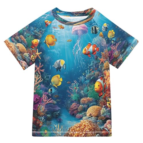 Toddler Boy Rash Guard Short Sleeve Swim Shirt Ocean Theme Print Rashguard 3T Beach Shirts Quick Dry,88