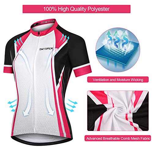Foto von SKYSPER Damen Radtrikot Set Kurzarm Fahrradbekleidung mit Sitzpolster Fahrradtrikot Schnelltrocknend und elastische atmungsaktive hoher Dichte für Radsport