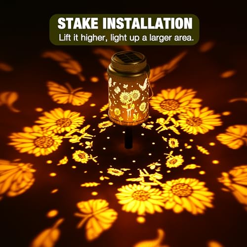Cooo 6 Pack Solar Stake & Hanging Lanterns Outdoor Sunflower Butterfly - image 8