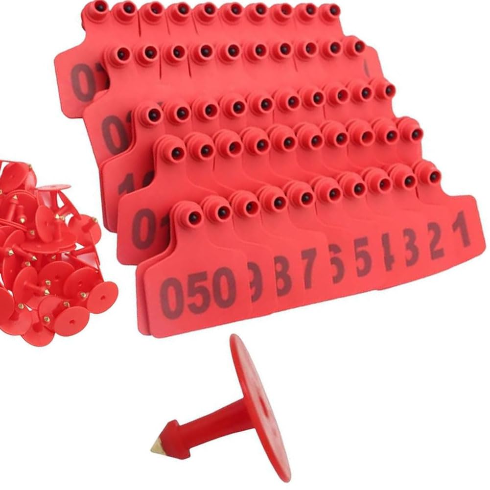 Kolczyki dla zwierząt gospodarskich Wielokolorowe, różne rozmiary, opakowanie 100 szt. numerowanych PE(Red,7.5 * 10cm 201-300)