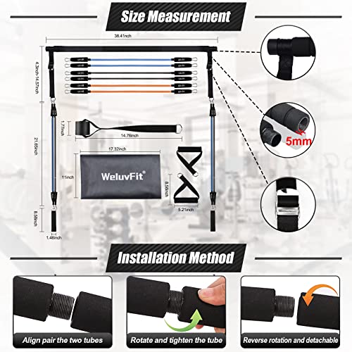 Adjustable Pilates Bar Kit-Resistance Bands for Working Out with Hip Thrust Belt, at Home Workout Equipment, Gym Workouts Stainless Steel Stick Squat Yoga Pilates Flexbands Kit for Full Body Shaping - Thumbnail 2