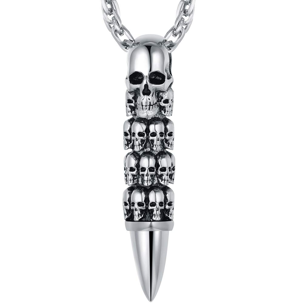 FaithHeart Collier Tete de Mort Homme Pendentif Crane Bijoux Tête de Crâne Gothique Acier Inoxydable avec Chaîne Réglable 55+5cm