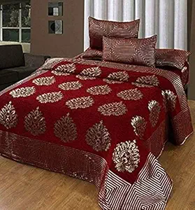 SpangleHomes 500 TC Velvet Chenille Weaved Double King Bedsheet with 2 Pillow Covers (Maroon, 90 inch X 100 inch)