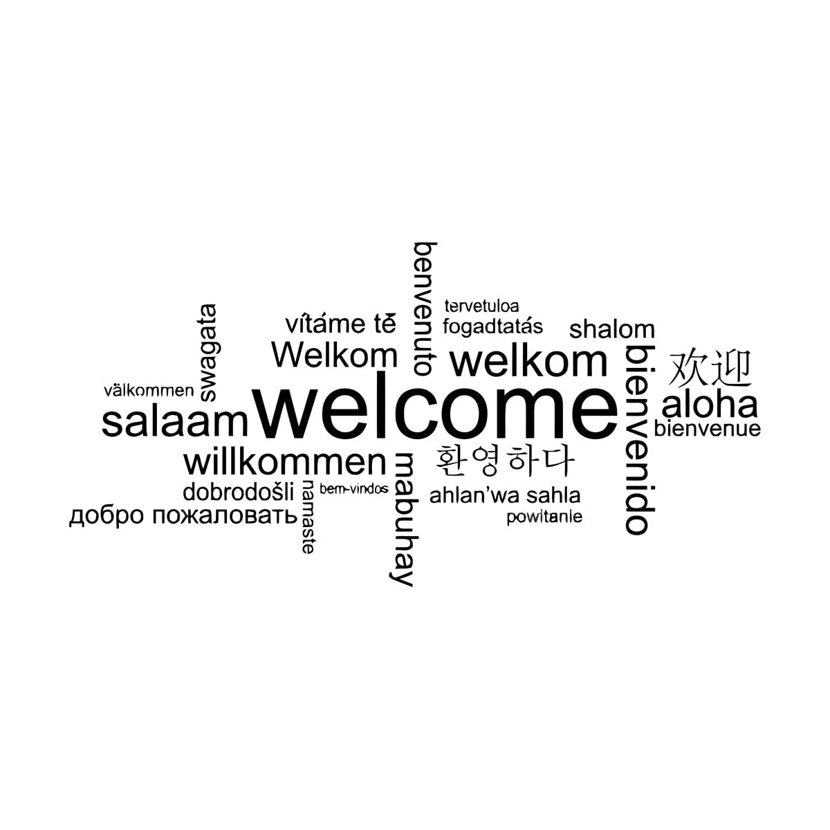 Vinyl Art Sticker Hello Welcome in Different Languages Welcome Quotes Family Phrases 42x84cm Art Decoration Large Black