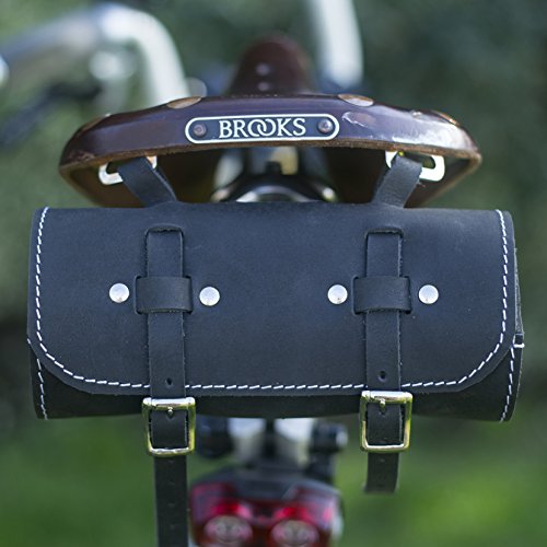 Sacoche pour outils de vélo London Craftwork ROL-BL-WH en cuir noir