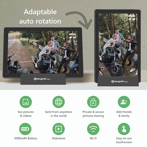 Image of Avyona 10.1 inch Smart WiFi Digital Photo Frame - 3000mAh Battery, 32GB Storage, HD IPS Touchscreen, Frameo App Instant Photo /Video Sharing, Auto-Rotate, Raven Black