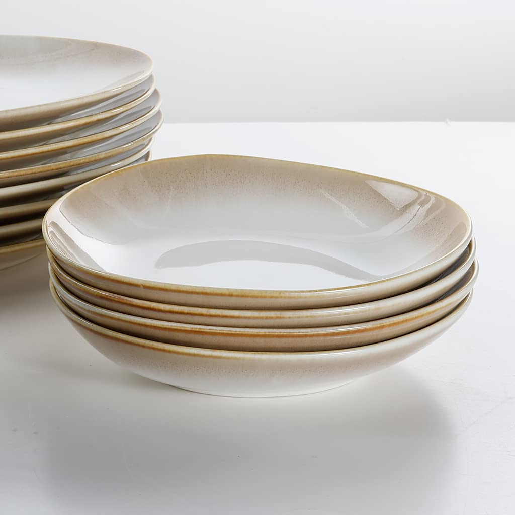 Kadum Lot de 6 bols ovales en céramique - Saladiers - Assiettes à pâtes - Assiettes à salade - Bol à dessert - 21,7 x 19 x 4,3 cm
