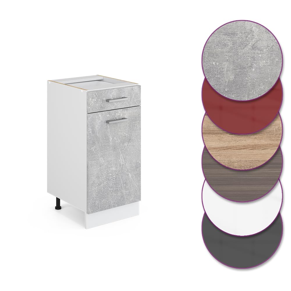 Vicco Meuble Bas Universel R-Line, Béton, 40cm avec tiroir, sans PT, adapté au Rangement Peu encombrant dans Les Cuisines équipées