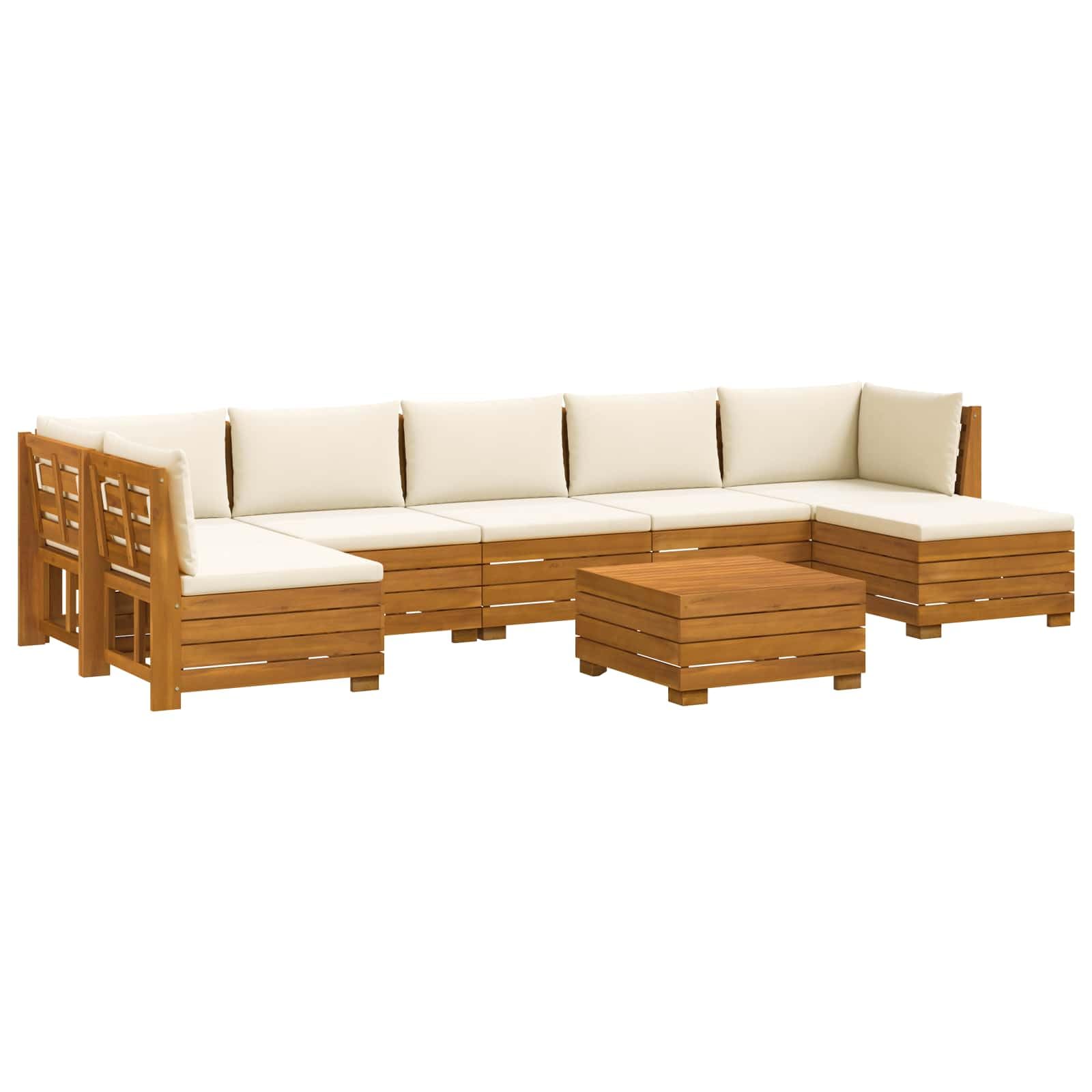 Juego de sofá modular de madera de acacia con 8 cojines marrón para jardín y patio