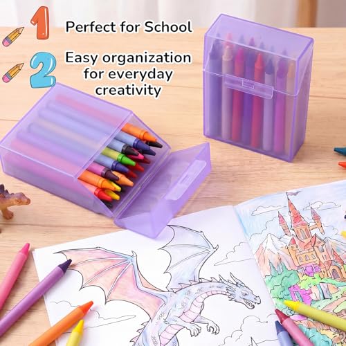 Image of Clabby 2 Pcs Clear Plastic Crayon Boxes Hold 24 Count, Purple