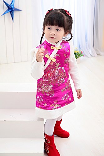 Hooyi Winter Chinese Style Girl Dress Cotton Sleeveless Kids Cheongsam Baby Girls Qipao3