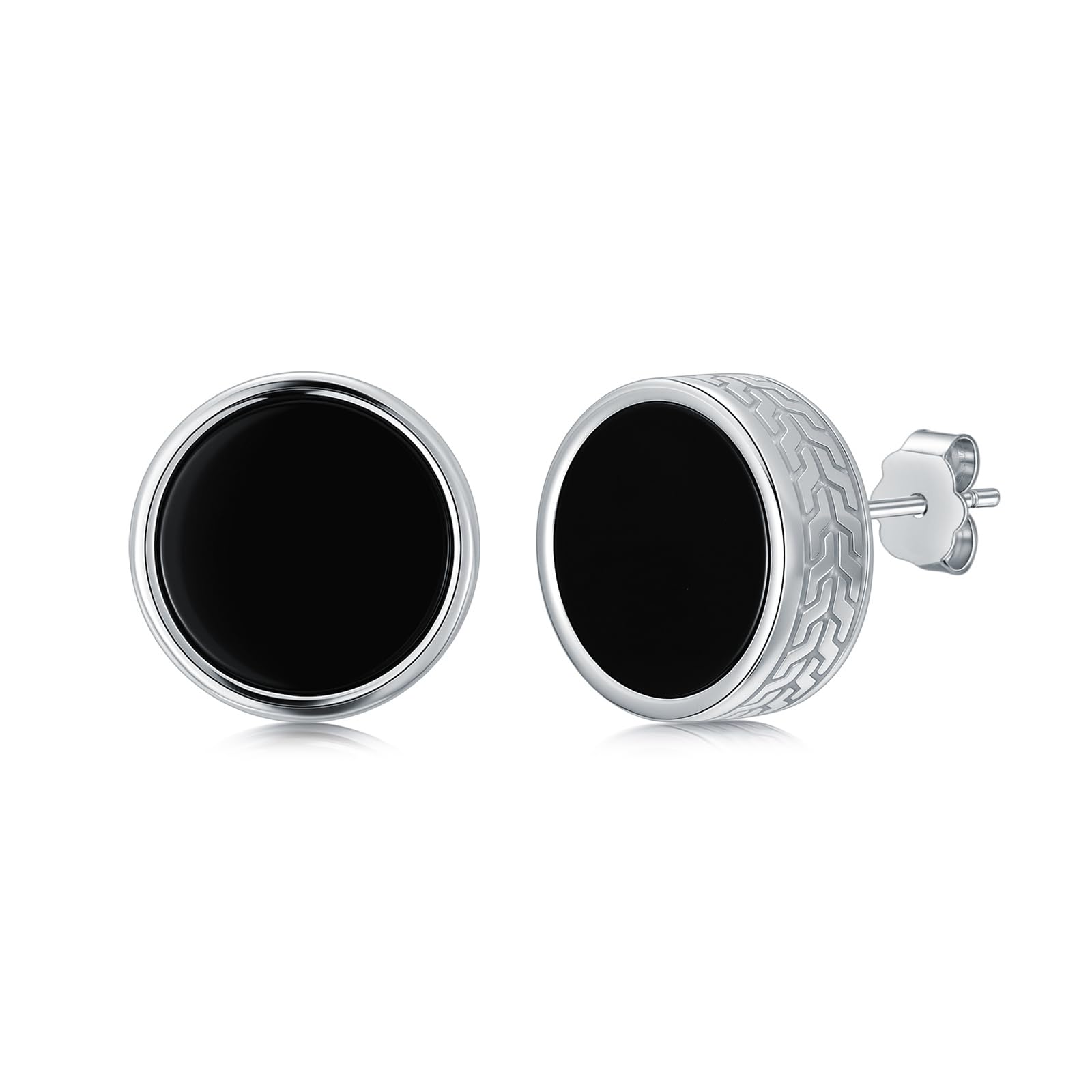 Orecchini da uomo in argento Sterling 925 con ossidiana nera