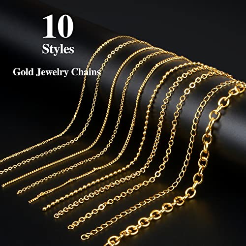 Ecoofor Gold Necklace Chains For Jewelry Making, 78.7 Feet 10 Rolls Jewelry Chains For Diy Necklace Bracelet Jewelry Making With Jump Rings/Lobster Clasps/Connectors #TOP1