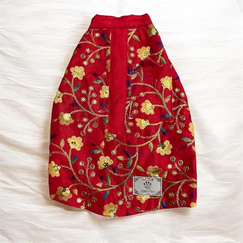 Image of LittlePaws Royale Embroided Dog Kurta Sherwani for Small & Medium Dogs - Premium Embroidered Dog Dress for Weddings & Festivals | Ethnic Pet Outfit (Red, M) L - 17 in W - 20 in