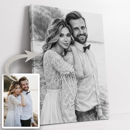 Portrait personnalisé photo dessin au crayon graphite style croquis noir et blanc Poster avec ou sans cadre Toile Plexiglas ou Tableau – Cadeau anniversaire...
