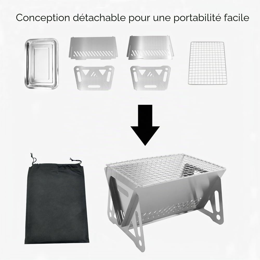 Mini barbecue au charbon de bois portable en acier inoxydable - Petit barbecue pliable barbecue de table pour une personne - Pour bars de jardin, camping en plein air