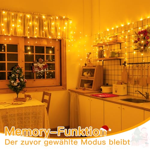 Ollny Eisregen Lichterkette Außen 10m 400 LED Lichterkette außen Strom mit Fernbedienung, wasserdicht Weihnachtsbeleuchtung außen mit Timer 8 Modi für Balkon Weihnachten Haus Carport(warmweiß)