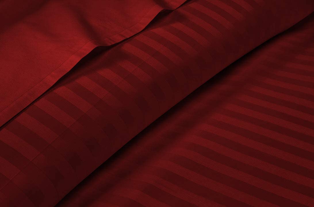 Pure Dreams Flat Sheet 100% Egyptian Cotton, 400 Thread Count, Premium Hotel Quality Ultra Soft Bedding | Luxury, Wrinkle Resistant Top Sheet-Burgundy Stripe, King Size