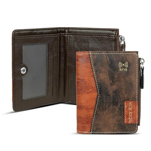 Image of Storite Men's Multi-Card Bifold Leather Wallet RFID Protected Bifold Wallet - Slim PU Leather Money & Credit Card Holder Purse with ID Window (Coffee)
