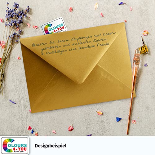 50 Briefumschläge DIN C6 Gold - 11,4 x 16,2 cm - Kuverts mit 90 g/m² Nassklebung spitze Klappe - Umschläge ohne Fenster - Colours-4-you