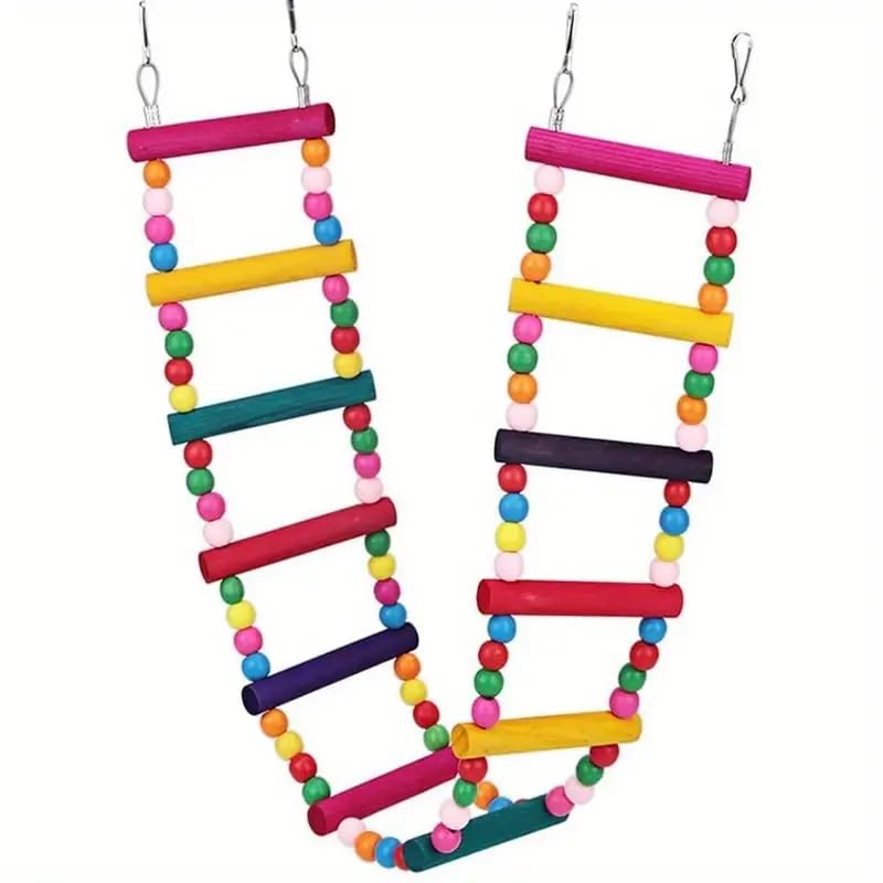 CABLEPELADO Escalera para pájaros | Juguete para pájaros | Columpio Pájaros | Escalera de Loro | Madera | Multicolor | Apto para Loros, periquitos, periquitos, cacatúas, cokatoo, pájaros