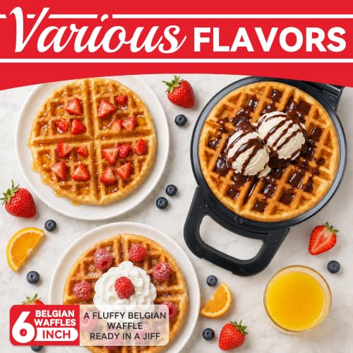 Image of SugarWhisk 6-Inch Flip Belgian Waffle Maker, Ceramic Nonstick, Graphite | 180 Flip Waffle Iron, 750W Heat, PFAS-Free Ceramic Plates, Cool-Touch Handle, Safety Lock, Batter Groove & Upright Storage