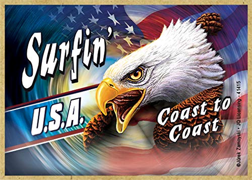 SJT ENTERPRISES, INC.Surfin U.S.A. - Coast to Coast (Eagle & American Flag) Beach Theme Wood Fridge Magnet - Featuring The Artwork of JQ Licensing - Measures 2.5" x 3.5" x 1/8" Thick (SJT41415)