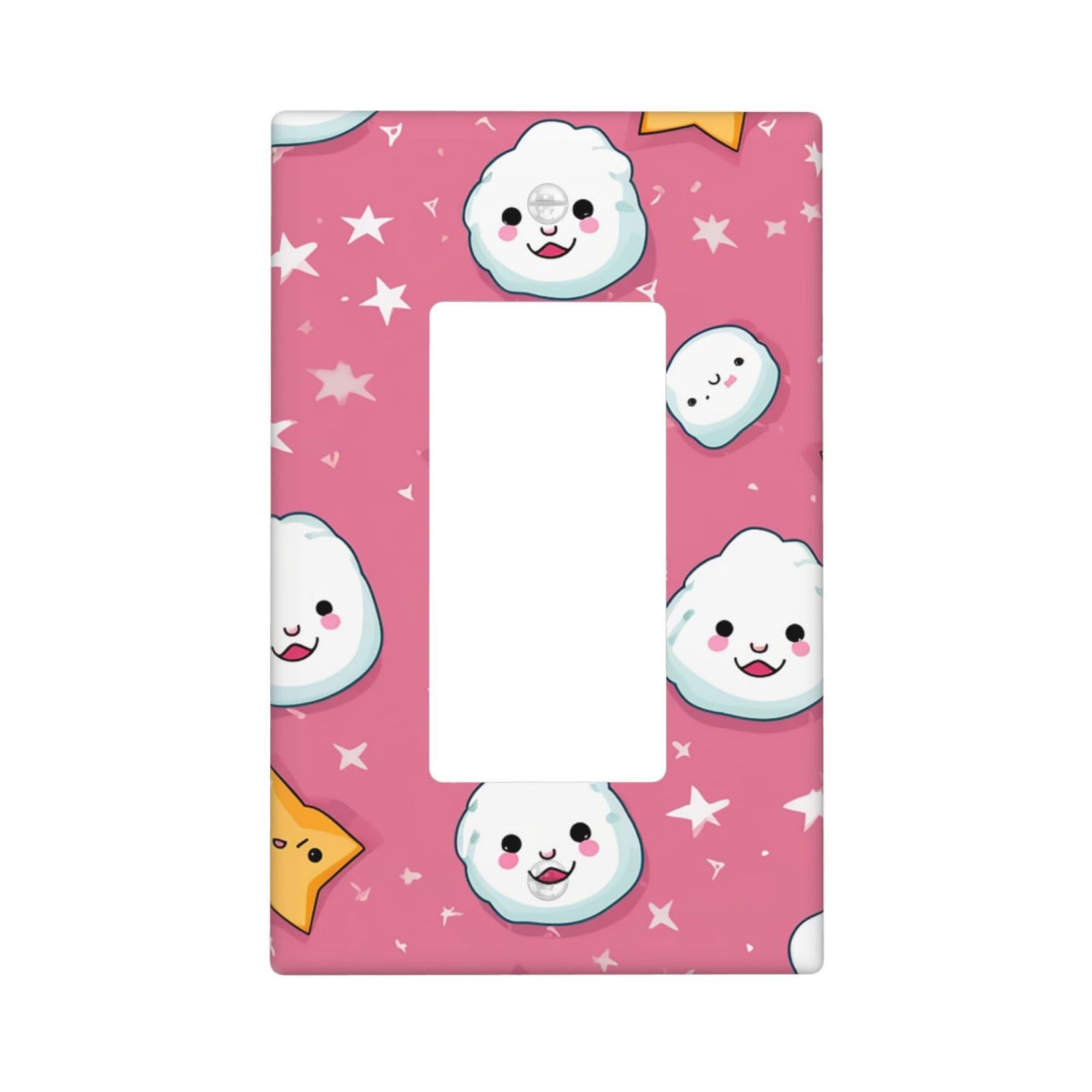 Cute Rice Balls and Stars Pattern Wall Plate Cover 1 Gang Light Switch Cover Decorative Single Duplex Wall Plates Standard Size Decorator Blank Electrical Switch Plate Cover for Electrical Outlets