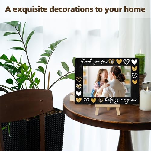 Image of DETIHO Thank You for Helping Me Grow 4x6 Photo Frame, Small Wooden Photo Frame with Easel Stand, Teacher Appreciation Gifts for Table Decor Display -E02