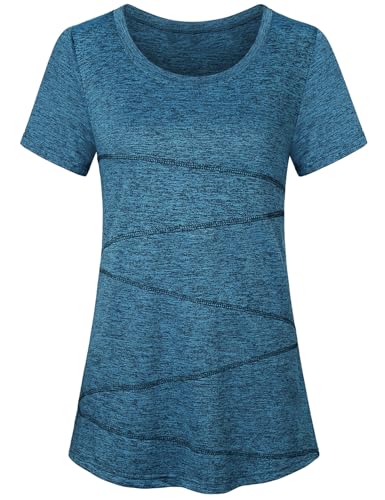 Image of Kimmery Workout Tops for Women Short Sleeve Shirts for Women Quick Dry Line Decor Yoga Tops