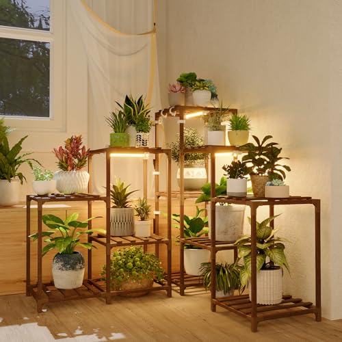 Image of Bamworld Plant Stand with Grow Lights for Indoor Plants 11 Potted Corner Plant Shelf with Plant Lights for Indoor Growing