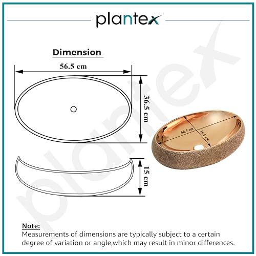 Image of Plantex Ceramic Wash Basin for Bathroom /Vessel Sink /Countertop Washbasin - Indo-European Collection (Rose Gold, 22 x 15 x 6 Inch)