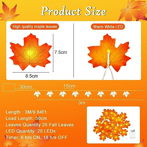 cshare Herbst Lichterkette Batterie, 3M 20LED Halloween Deko Herbst Ahornblatt Girlande Lichterkette mit Timer für Halloween Theme Erntedankfest Weihnachtsfeiern. – Bild 5