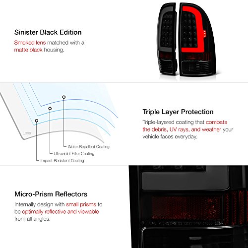 VIPMOTOZ Neon Tube LED Tail Light Lamp Assembly For 2005-2015 Toyota Tacoma - Matte Black Housing, Smoke Lens, Driver and Passenger Side