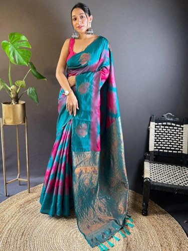Image of SGF11 Women's Kanjivaram Pure Soft Silk Saree With Unstitched Blouse Piece