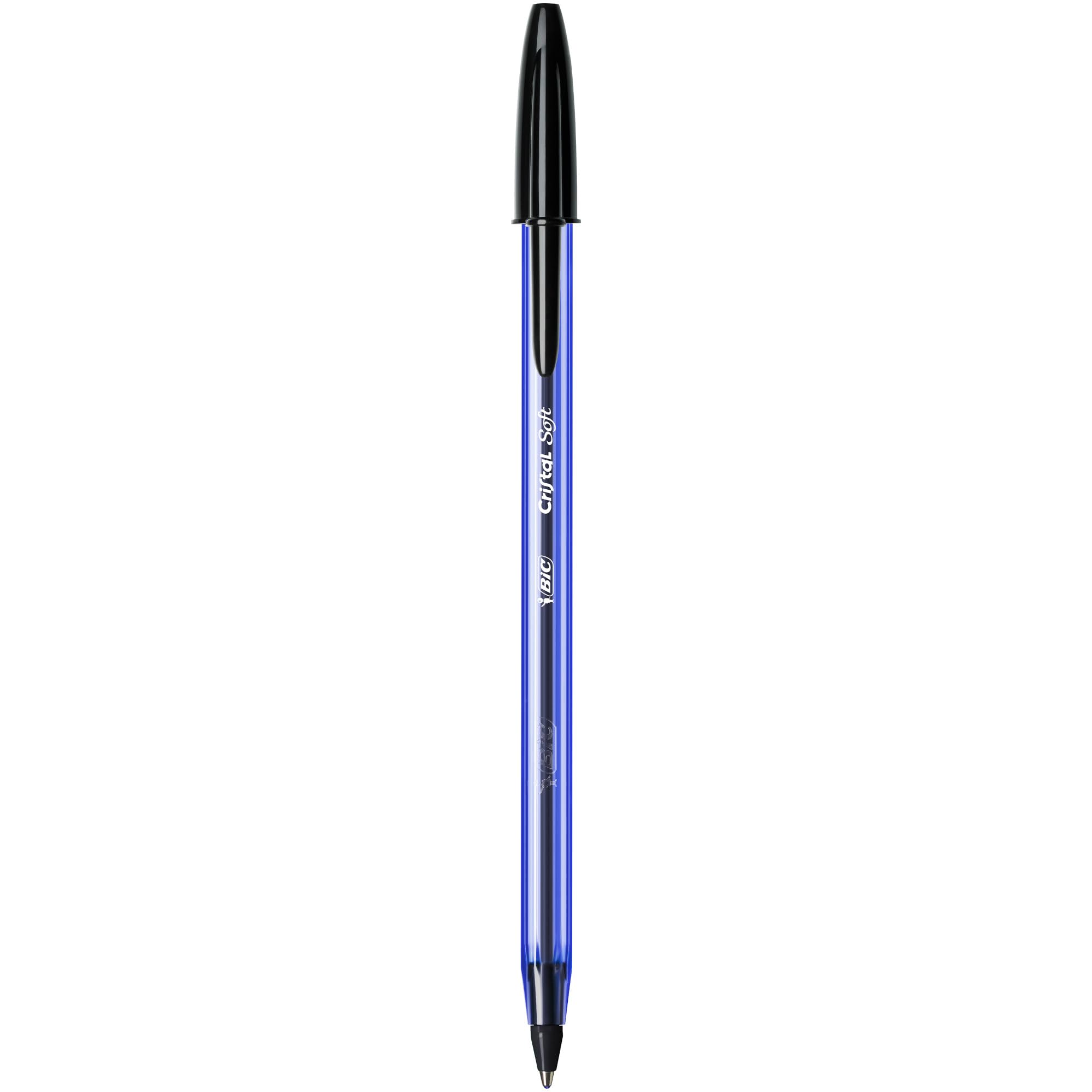 BIC Cristal Soft Tükenmez Kalem, Siyah, 50'li Kutu, 1.2 mm Orta Kalınlıkta Uç, Şeffaf Gövde, Delikli Kapak