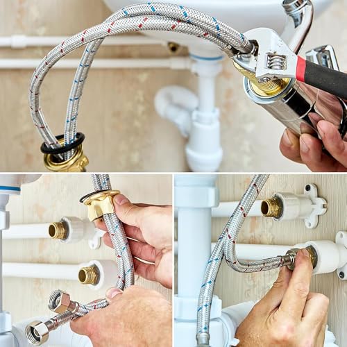 Aiareozy 2 Stück 60cm Anschlussschlauch Armatur, Flexschlauch 3/8, Wasserhahn Schlauch Verlängerung G3/8 x M10, Wasserschlauch Wasserhahn, Edelstahl Panzerschlauch 3/8 Zoll für Mischbatterie