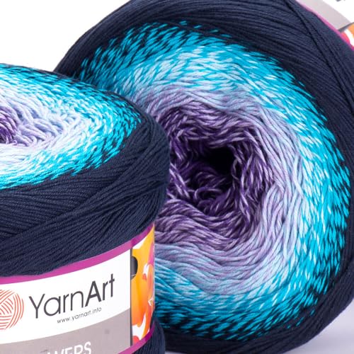 Image of Yarn Art YarnArt Flowers Yarn 55% Cotton 45% Acrylic 250gr 1094yds Multicolor Cotton Yarn Rainbow Crochet Yarn Spring Summer - 1 Fine Sport Skein (254)