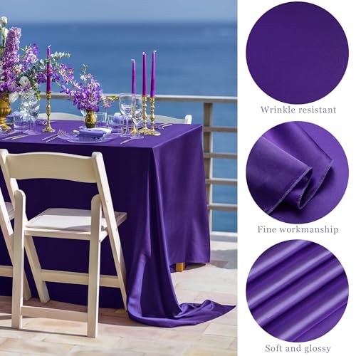 Image of TURSTIN 1 Pack Dark Purple Satin Tablecloth 102 x 58'' Overlay Table Cover