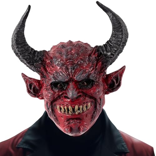 NewL Red Devil Horn Demon Mask Halloween Horror Cosplay Costume for Adults