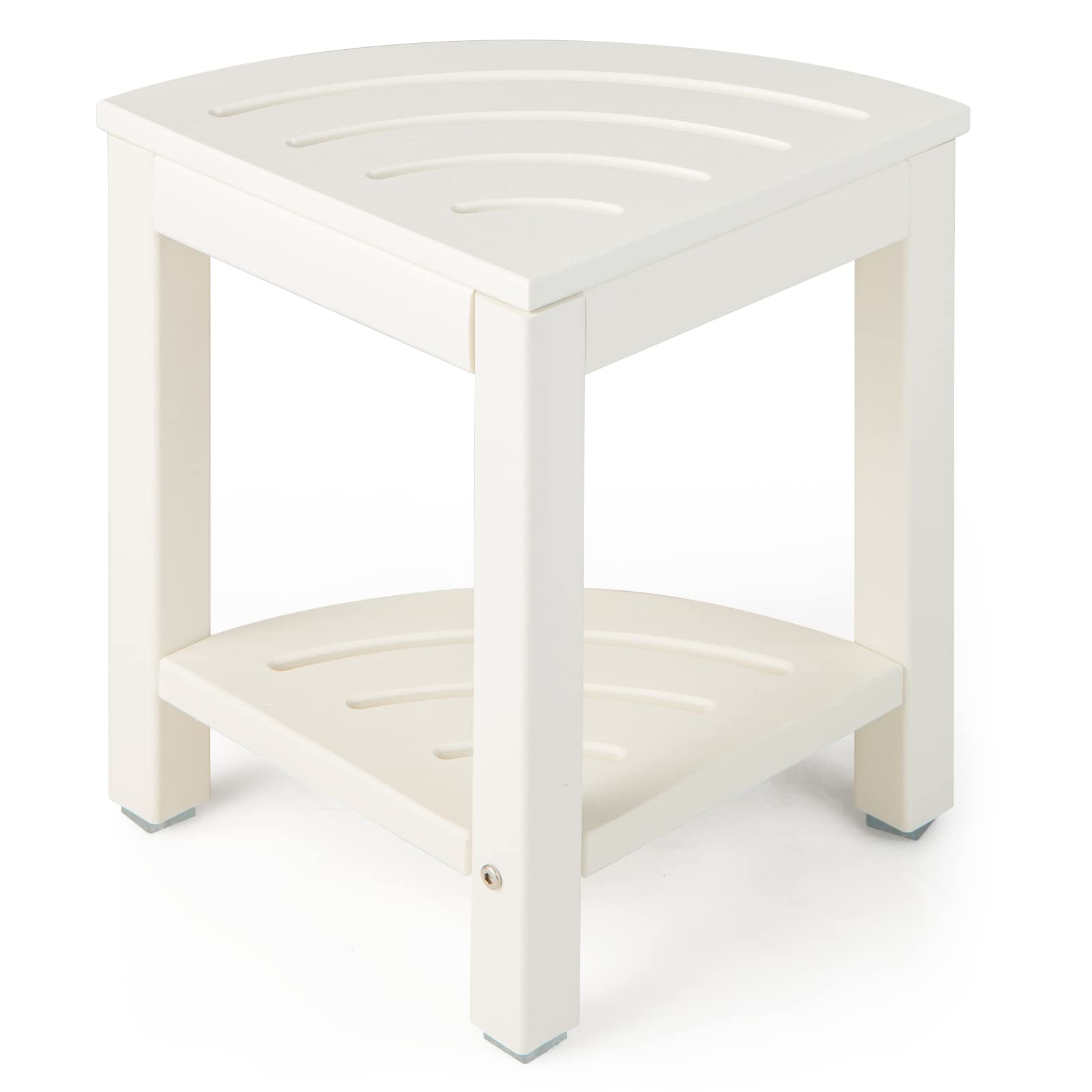 LIFEZEAL Taburete baño, Banco esquinero de Ducha de 2 Niveles con Almacenamiento, Banqueta de baño en Forma de Abanico, Estantería de Suelo de HDPE, Carga máxima 150 kg