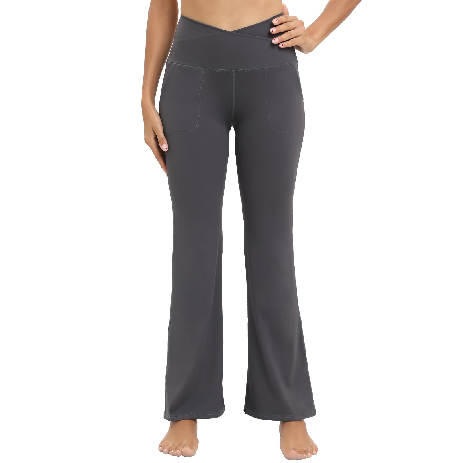 segarra studioFlare Leggings for Women with Pockets High Waisted Crossover Bootcut Yoga Pants Casual Sports Gym Flare Pants