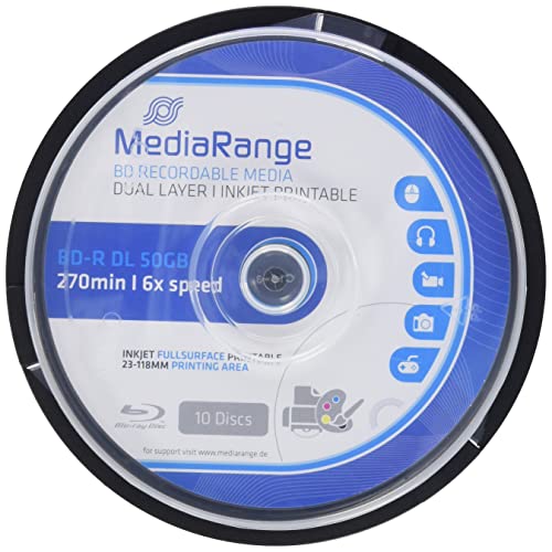 50 Blu-ray BD-R DL 50GB 6x Stampabile – MediaRange, Confezione Torta, Per Backup E Archiviazione