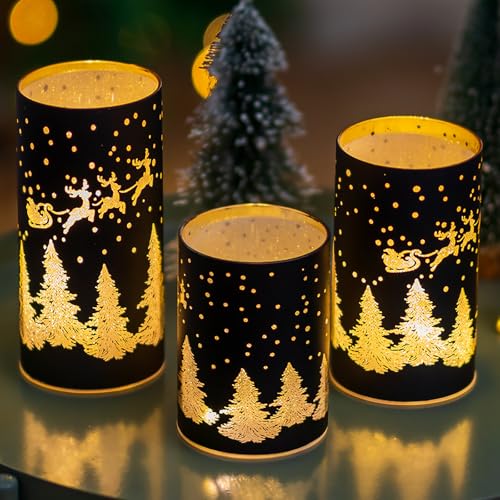 Windlicht Glas für Weihnachtsdeko Innen: Romadedi 3er Set LED...