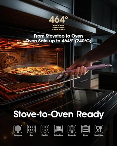 Image of Carbon Steel Frying Pan 12 Inch, Nitrided Steel Skillet, Preseasoned Rust Resistant Large Cooking Pan with Ergonomic Handle & Removable Silicone Grip, Induction & Oven Safe