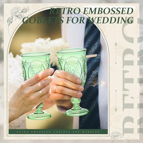 Wiwiqing 48 Pcs Plastic Goblets 7.5oz Vintage Goblet Plastic Wine Glasses Colored Retro Embossed Water Goblets for Wine Bar Juice Baby Shower Wedding Reception Grand Event Party (Light Green) by Wiwiqing - Image 5