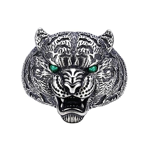 Bague ouverte réglable argent S925 pour homme tigre