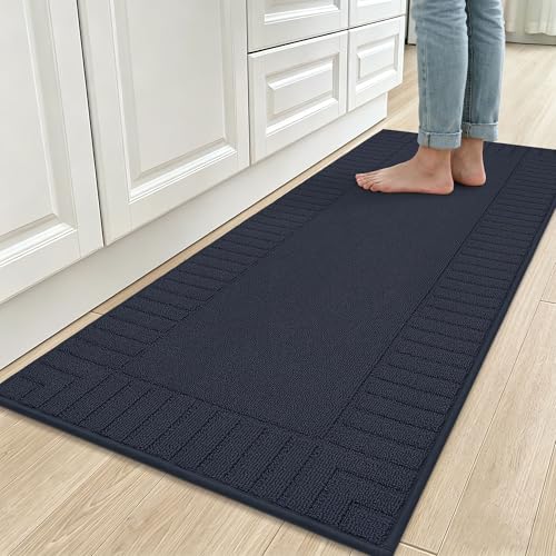 BEQHAUSE-Kitchen-Rugs-and-Mats Non Slip Kitchen Runner Rug Absorbent Kitchen Mats for Floor Machine Washable Kitchen Floor Mat,Navy Blue 24”x60”
