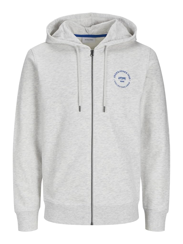 JACK & JONES Men's Jjsimon Sweat Zip Hood Sweatshirt, White Melange, L