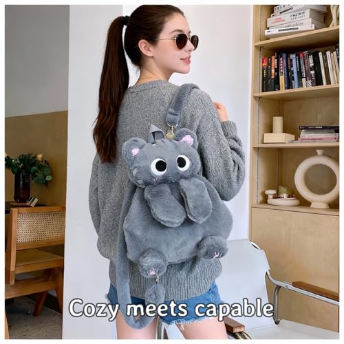 Image of Grey Cat-Shaped Backpack-Novelty Fashion Backpack for Travel, Daily Carry& Festivals